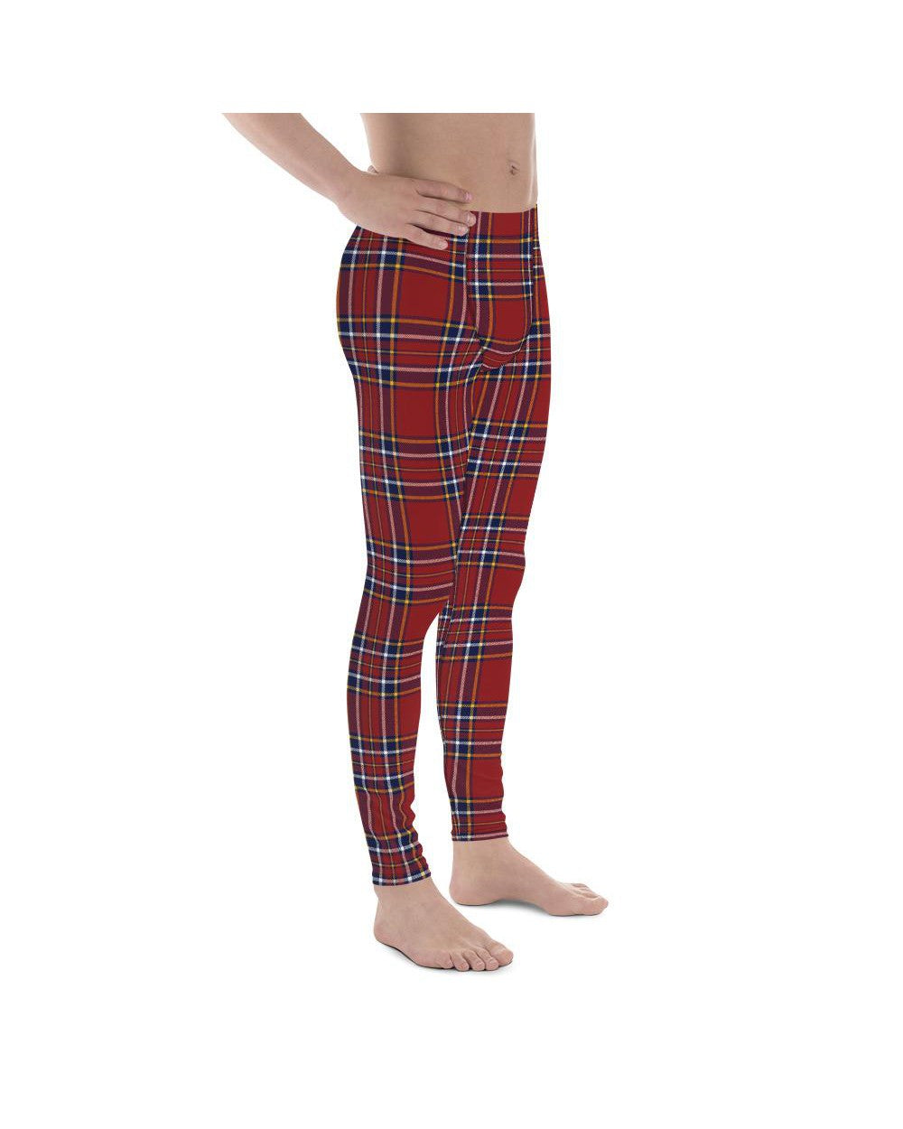 Mens Leggings Workout Deep Red Tartan Meggings | Gearbunch.com