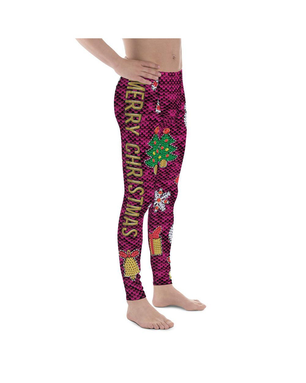 Mens Leggings Workout Christmas Paillette Meggings Purple/Red/Green