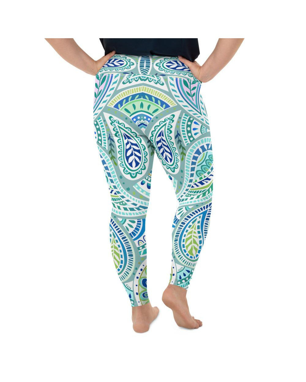 Blue and Green Paisley Plus Size Leggings Gearbunch