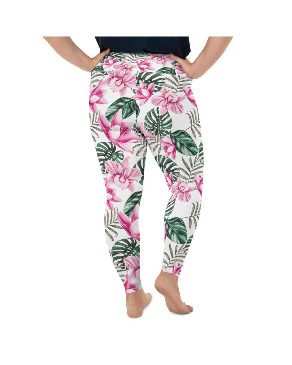 Tropical Floral White Plus Size Leggings Gearbunch