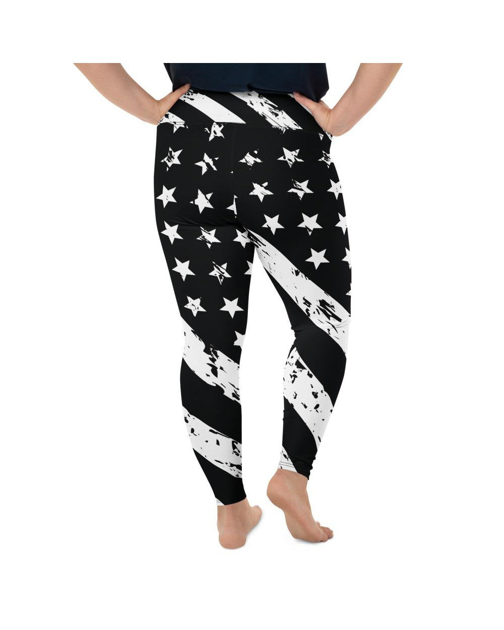 Womens Plus Size Black & White American Flag Leggings | Gearbunch.com