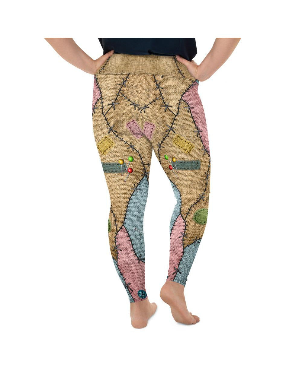 Womens Plus Size Voodoo Doll Patch Leggings Brown/Pink | Gearbunch.com