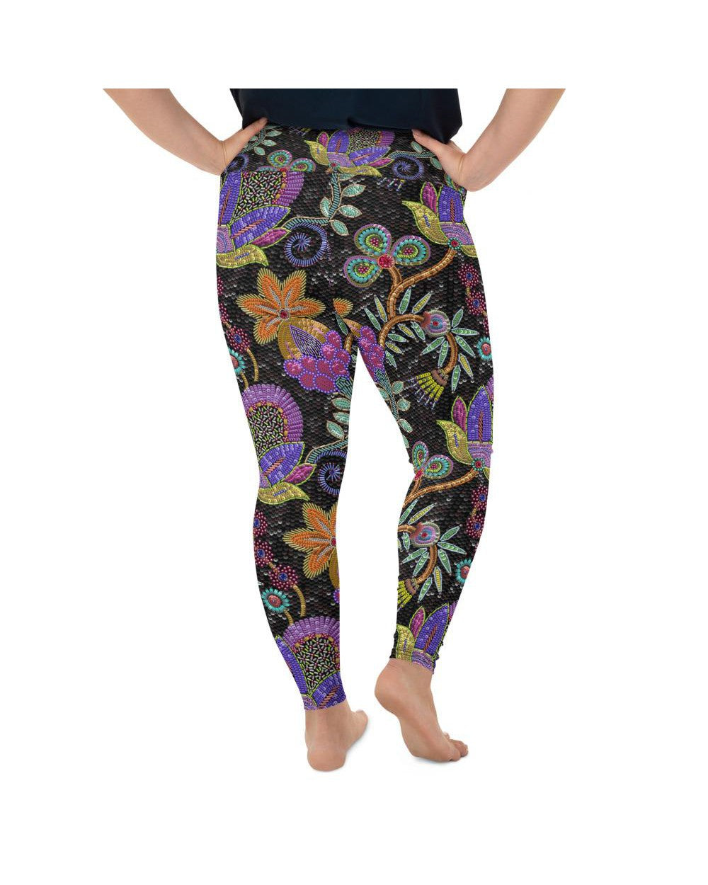 Womens Plus Size Faux Paillette Flower Leggings Grey | Gearbunch.com