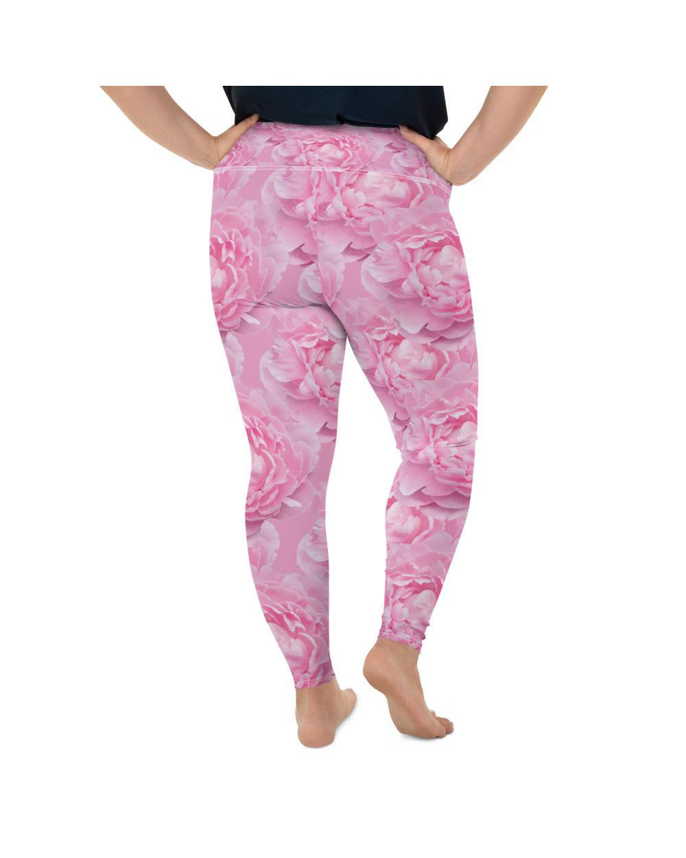 Womens Plus Size Peony Flower Leggings Pink/White | Gearbunch.com