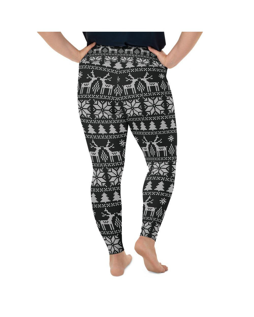 Womens Plus Size B&W Ugly Christmas Leggings Black/White | Gearbunch