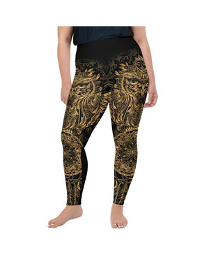 Golden Ornamental Owl Plus Size Leggings Gearbunch