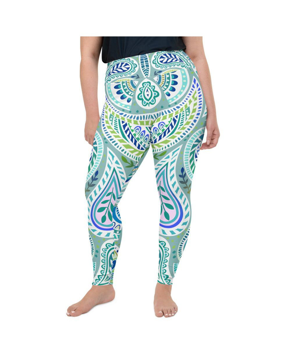 Blue and Green Paisley Plus Size Leggings Gearbunch