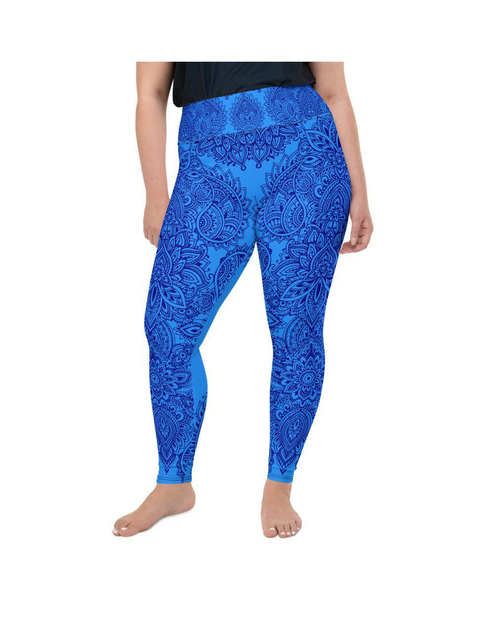 Blue and Navy Henna Tattoo Plus Size Leggings Gearbunch