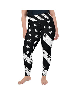 Womens Plus Size Black & White American Flag Leggings | Gearbunch.com