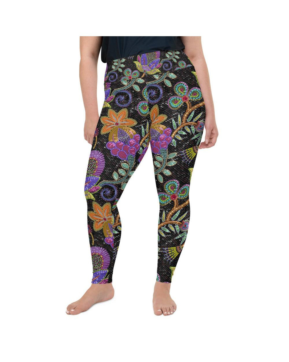 Womens Plus Size Faux Paillette Flower Leggings Grey | Gearbunch.com