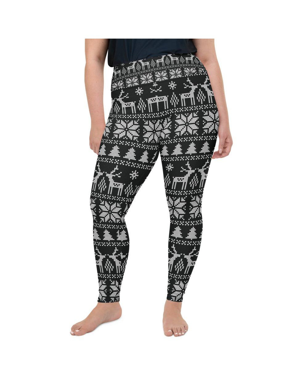 Womens Plus Size B&W Ugly Christmas Leggings Black/White | Gearbunch