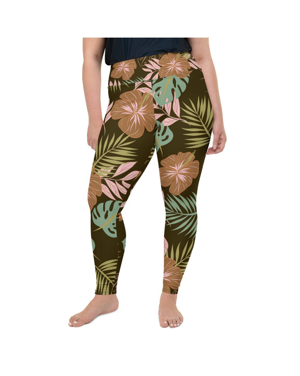 Womens Plus Size Fall Floral Leggings Brown/Pink/Green | Gearbunch.com