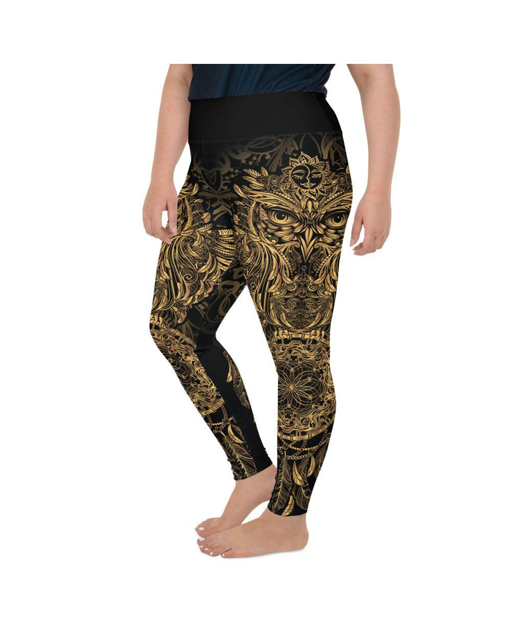 Golden Ornamental Owl Plus Size Leggings Gearbunch