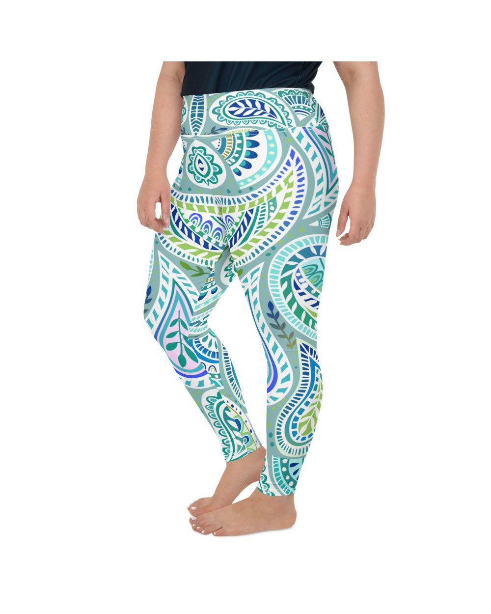 Blue and Green Paisley Plus Size Leggings Gearbunch