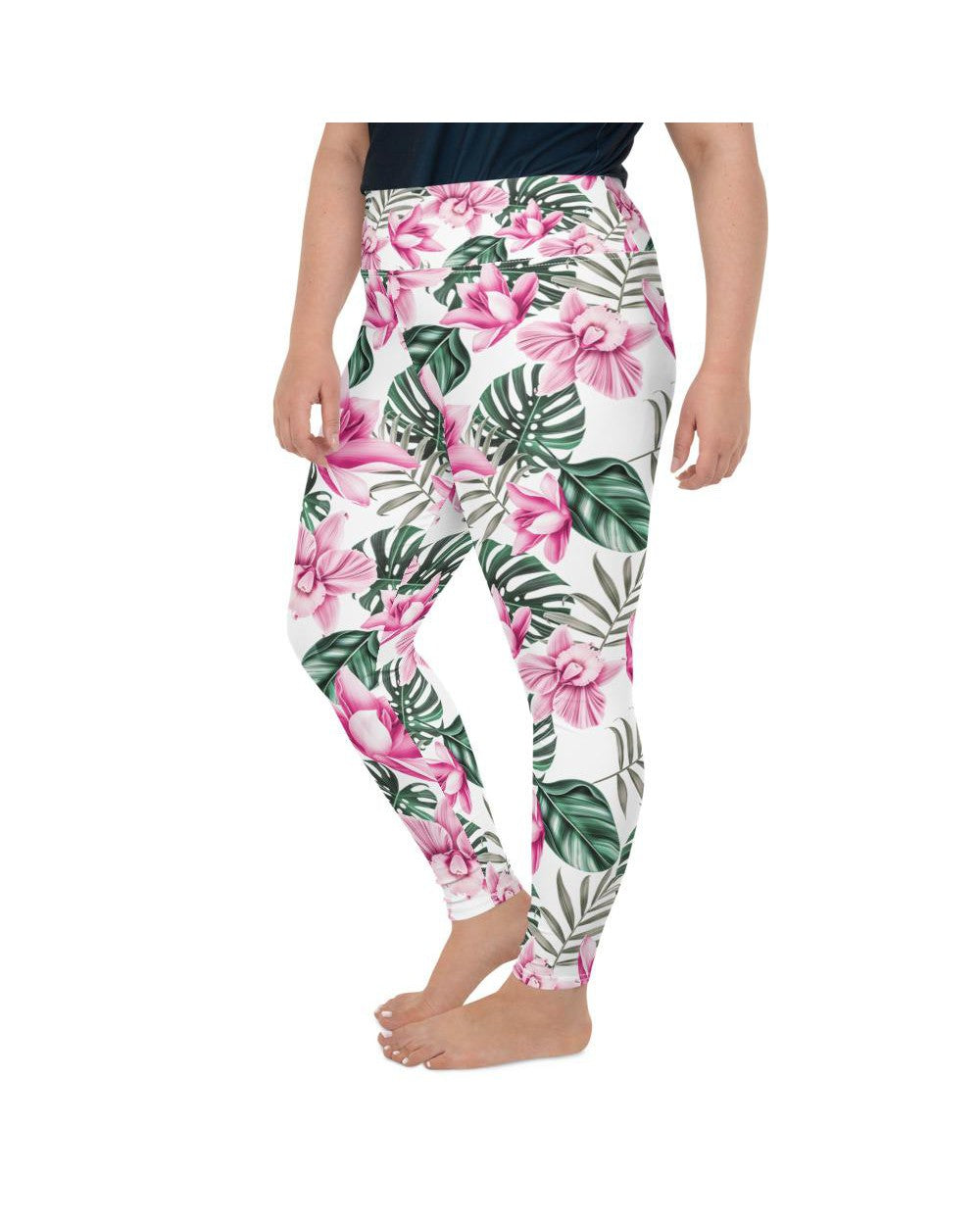 Tropical Floral White Plus Size Leggings Gearbunch