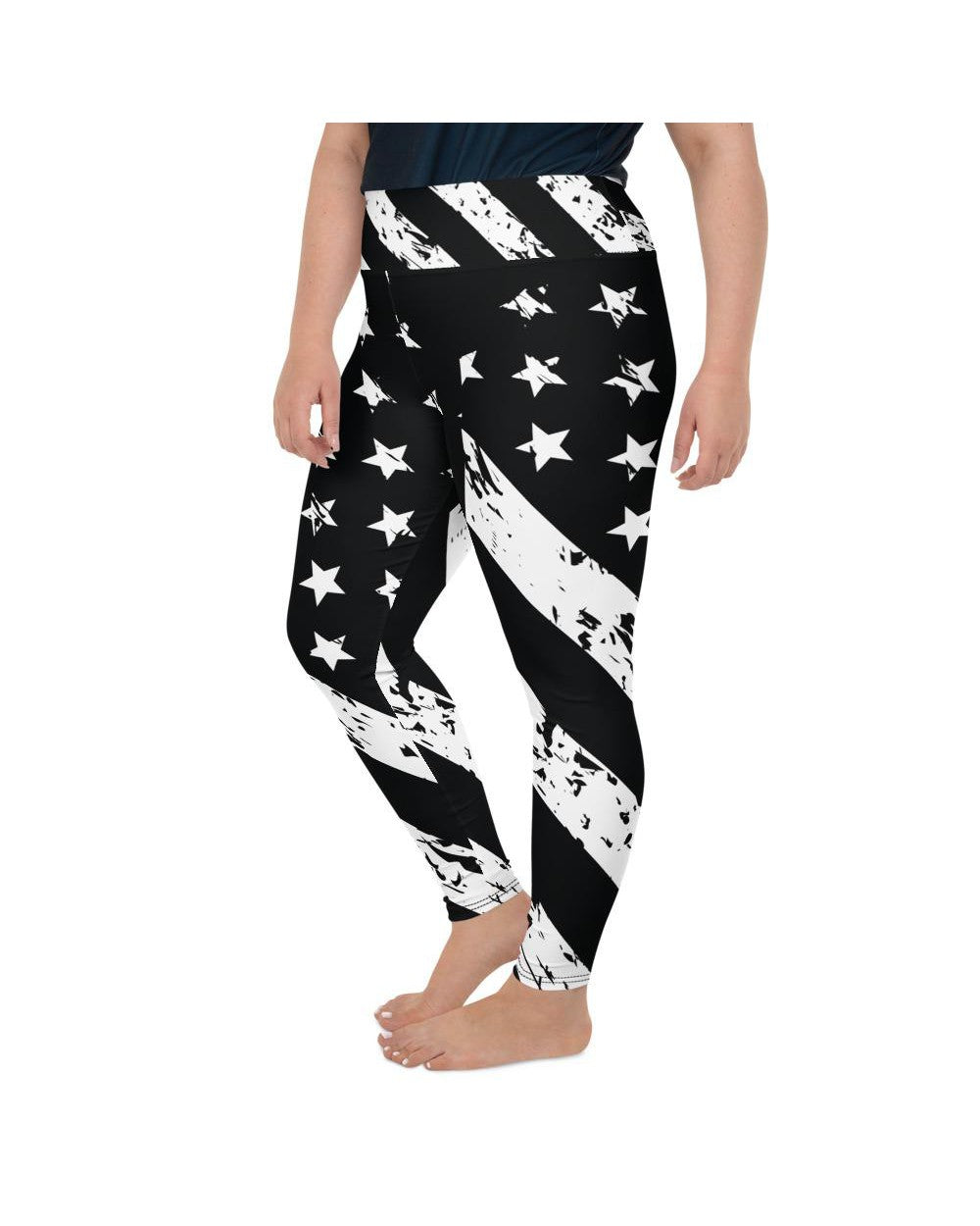 Womens Plus Size Black & White American Flag Leggings | Gearbunch.com