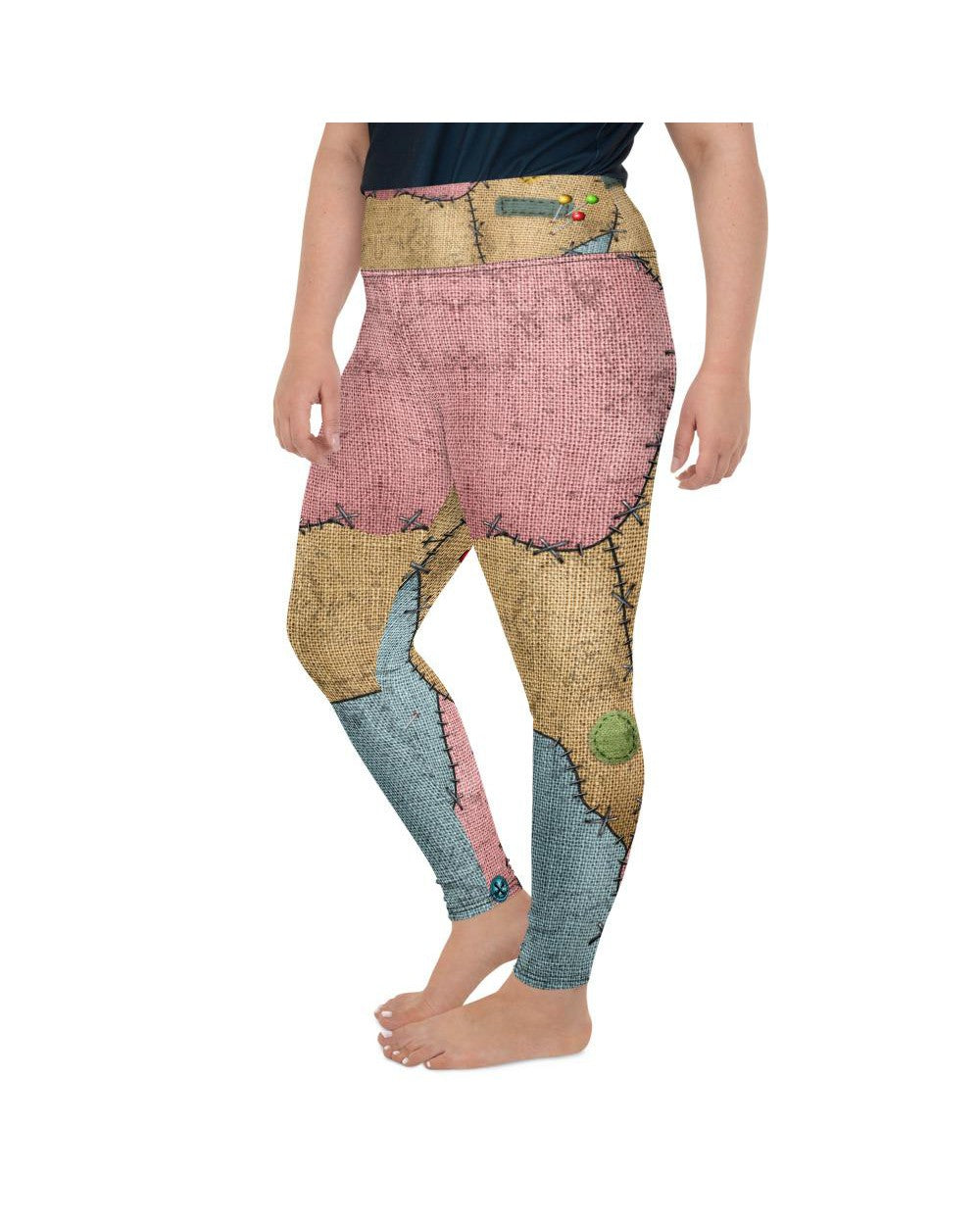 Womens Plus Size Voodoo Doll Patch Leggings Brown/Pink | Gearbunch.com