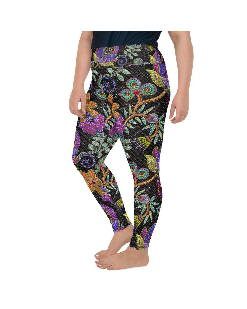 Womens Plus Size Faux Paillette Flower Leggings Grey | Gearbunch.com