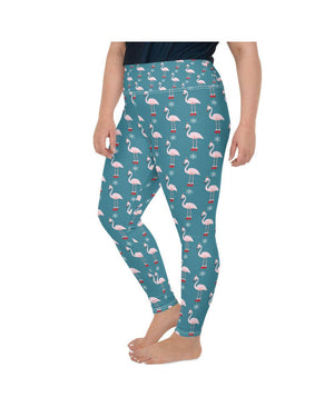 Womens Plus Size Christmas Flamingo Patterned Leggings | Gearbunch.com