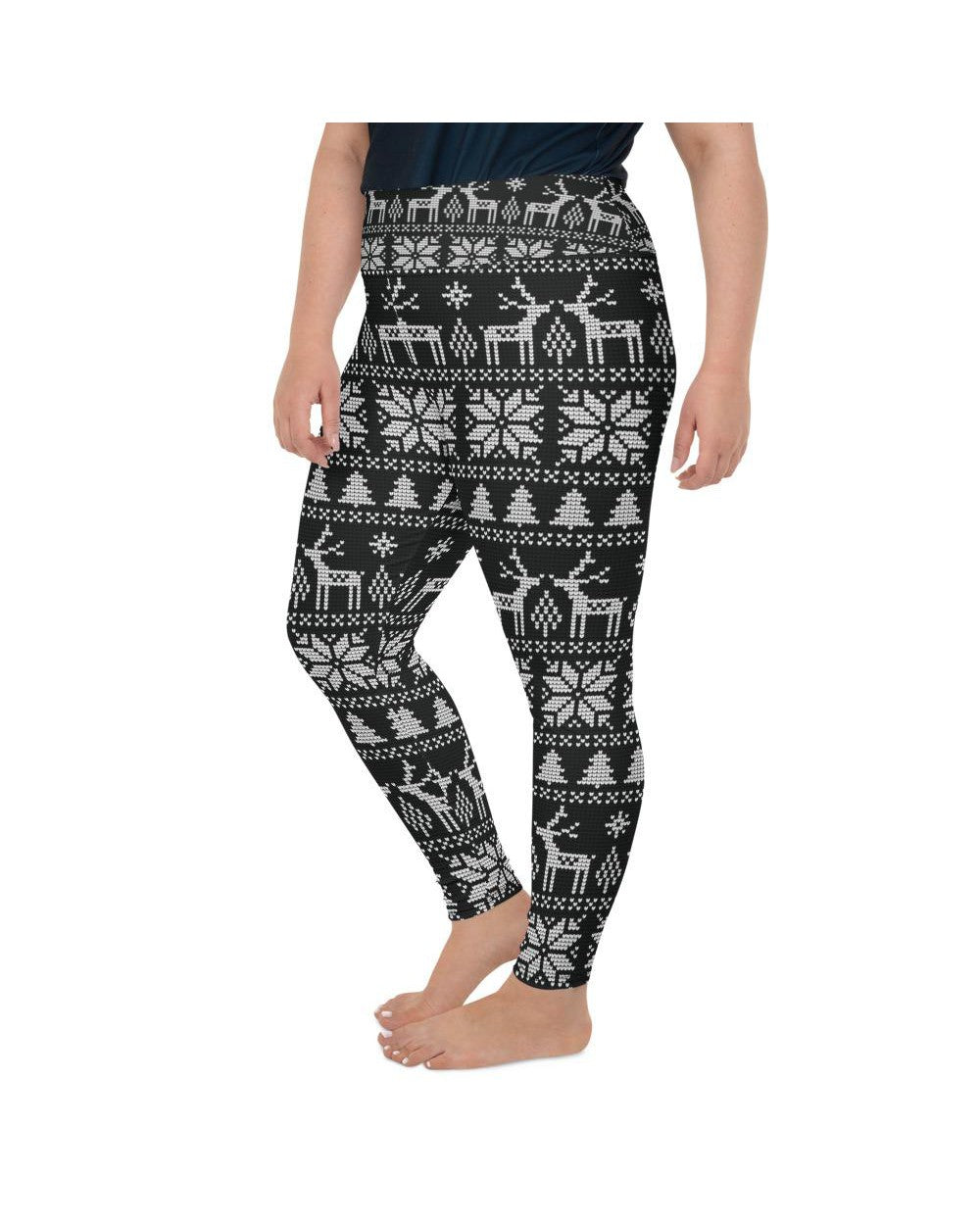 Womens Plus Size B&W Ugly Christmas Leggings Black/White | Gearbunch