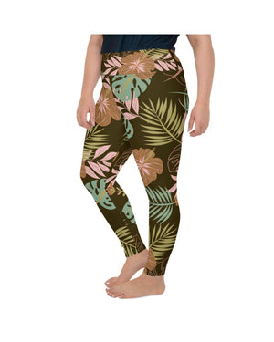 Womens Plus Size Fall Floral Leggings Brown/Pink/Green | Gearbunch.com