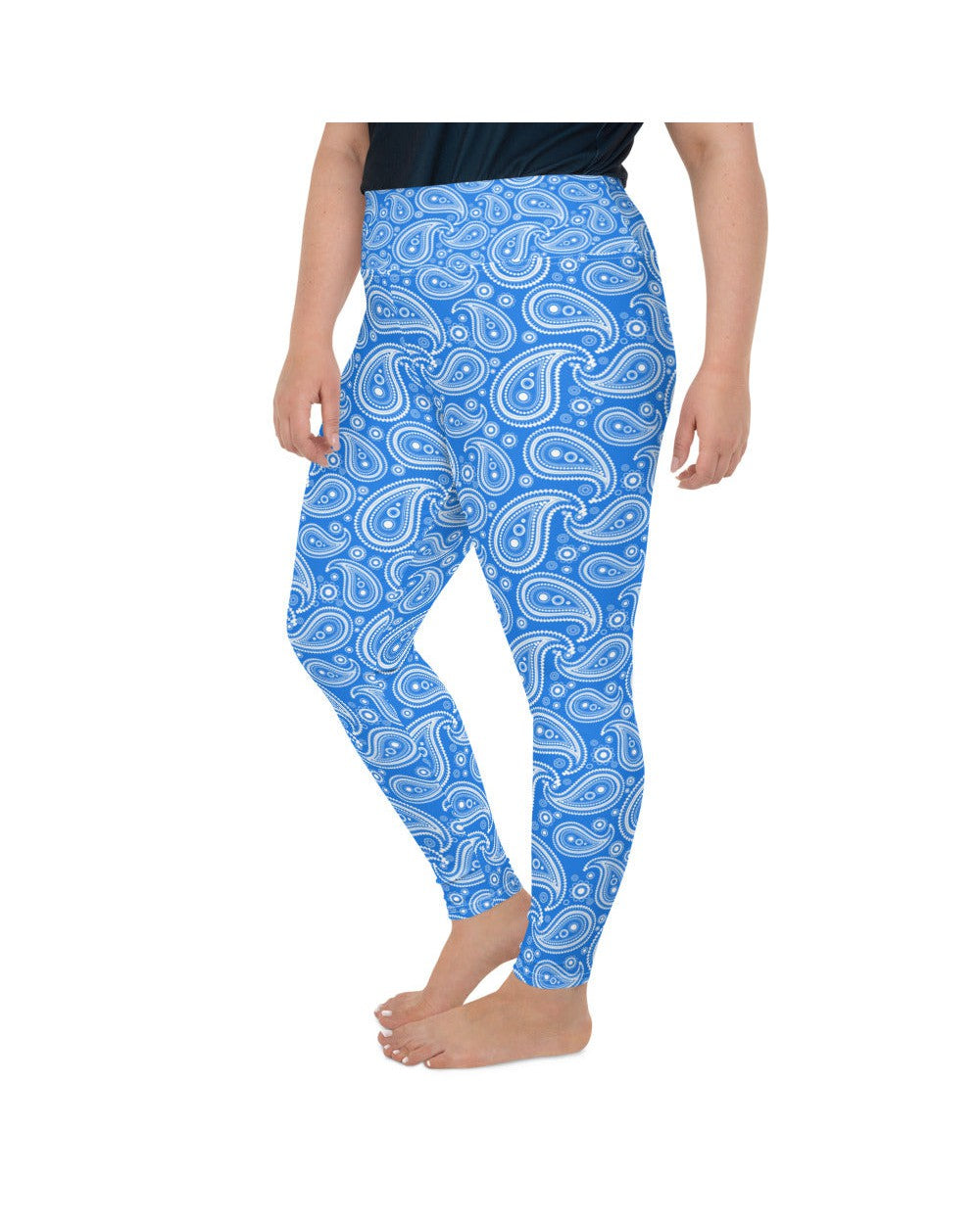 Womens Plus Size Blue & White Paisley Leggings | Gearbunch.com