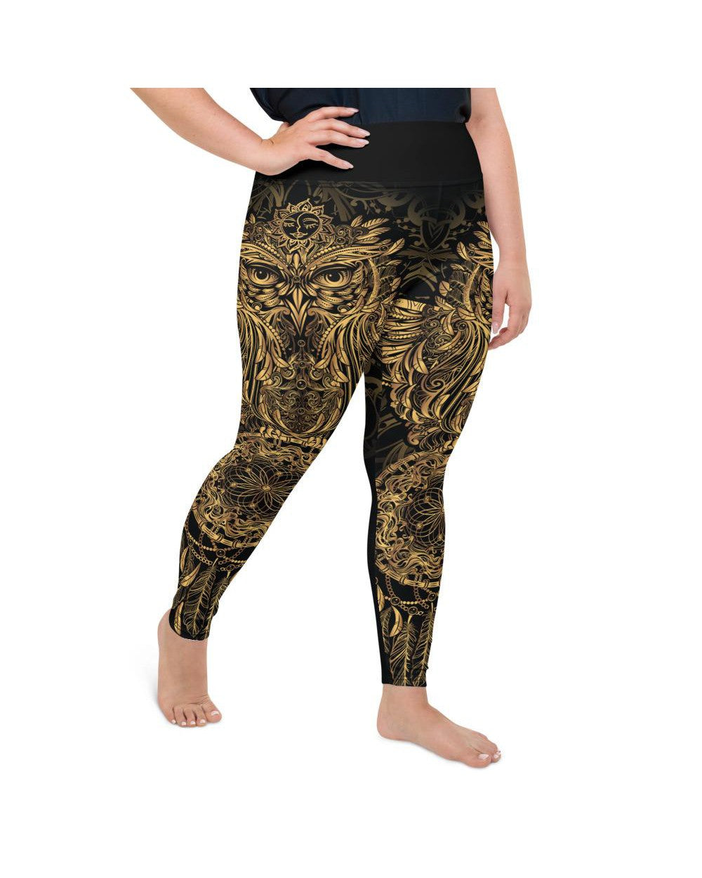 Golden Ornamental Owl Plus Size Leggings Gearbunch