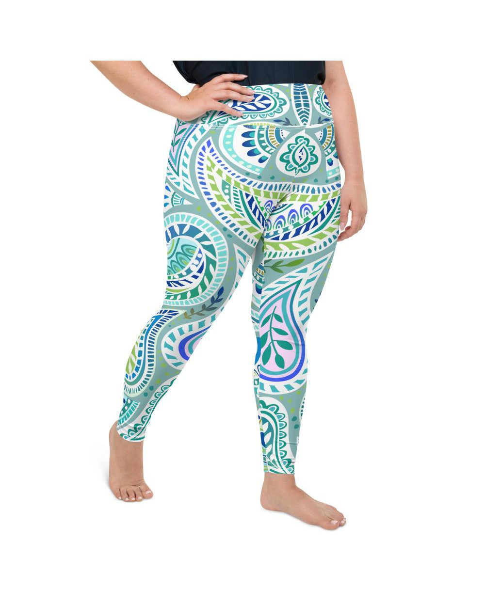 Blue and Green Paisley Plus Size Leggings Gearbunch