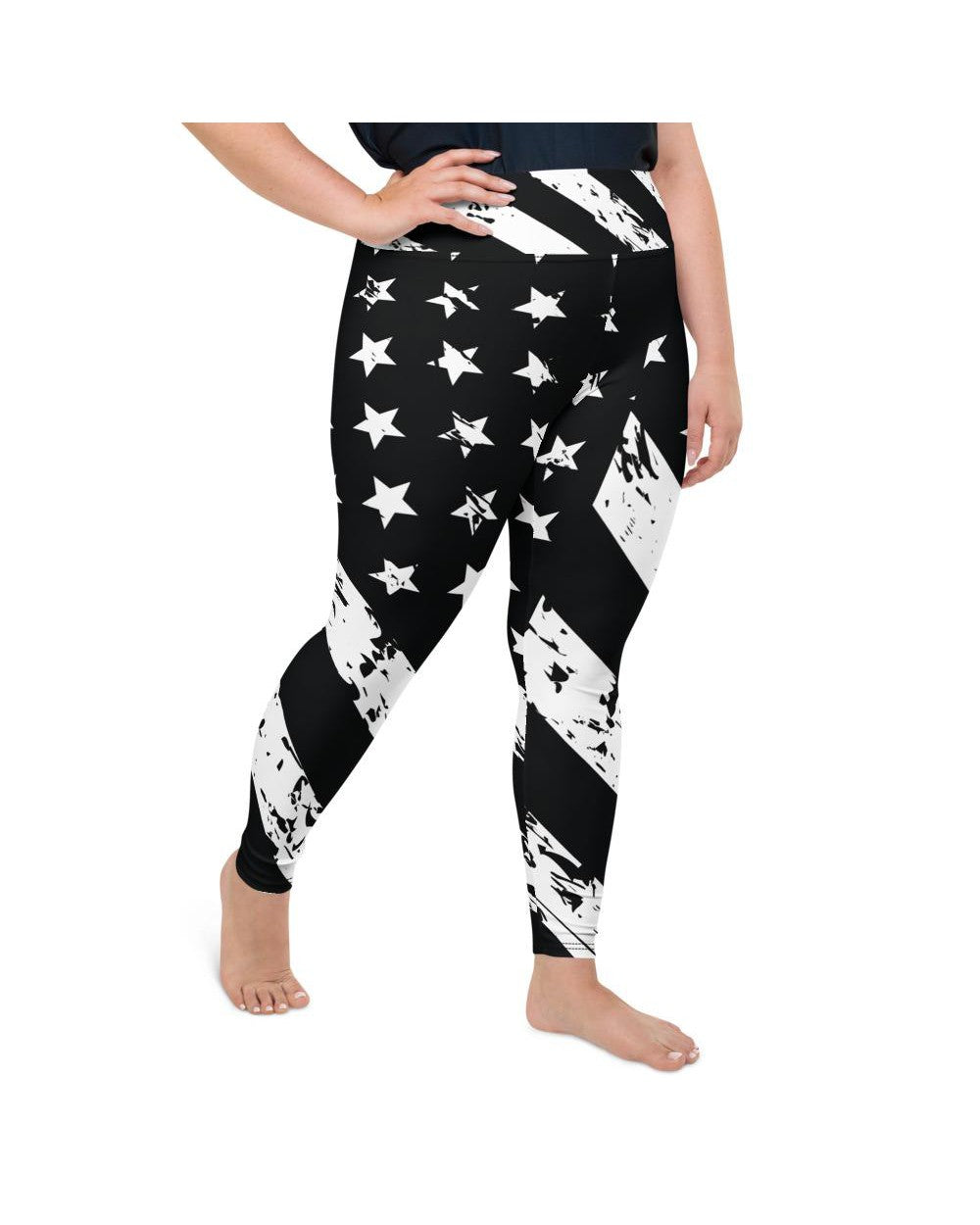 Womens Plus Size Black & White American Flag Leggings | Gearbunch.com