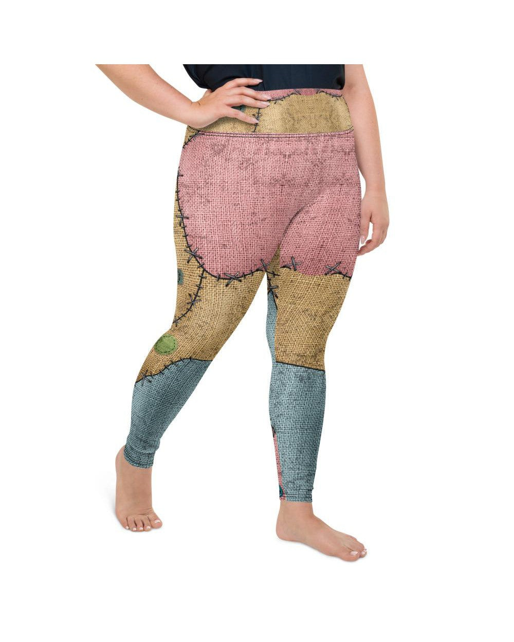 Womens Plus Size Voodoo Doll Patch Leggings Brown/Pink | Gearbunch.com