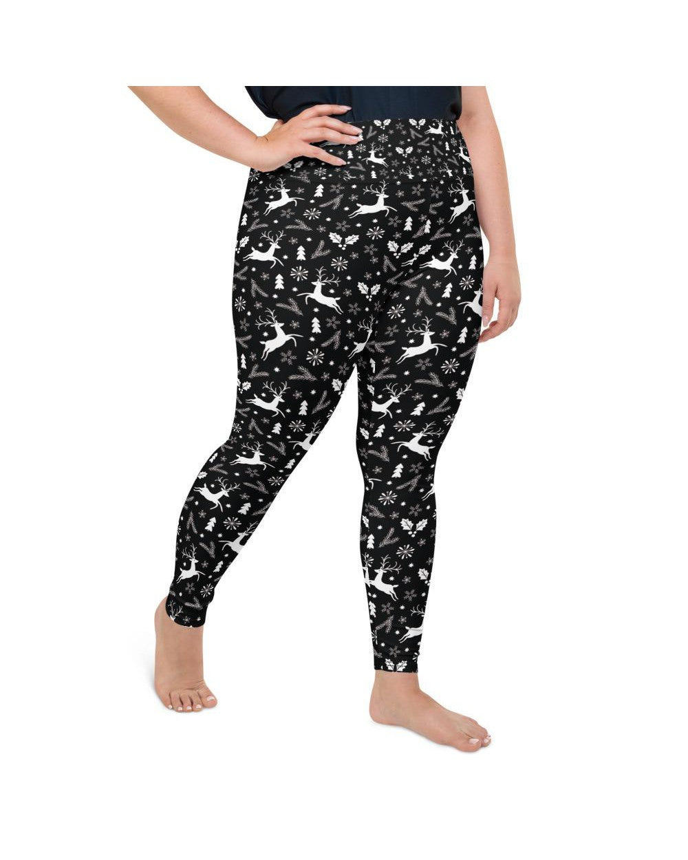 Womens Plus Size Black Reindeer Christmas Leggings | Gearbunch.com