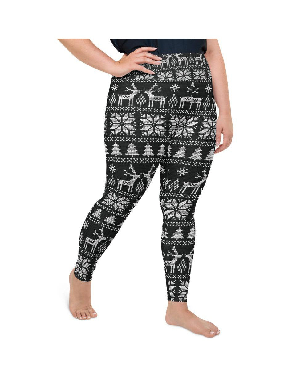 Womens Plus Size B&W Ugly Christmas Leggings Black/White | Gearbunch