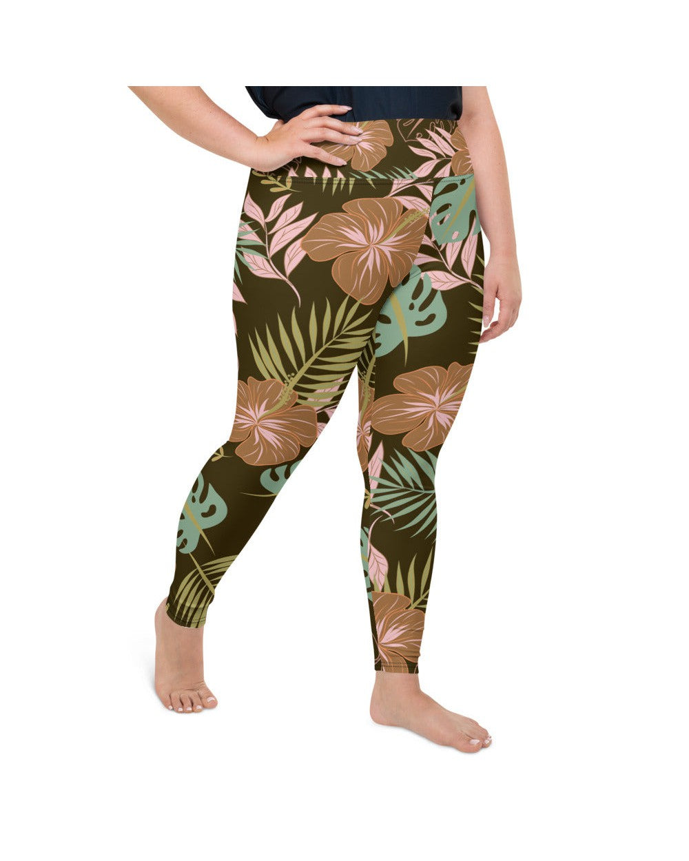 Womens Plus Size Fall Floral Leggings Brown/Pink/Green | Gearbunch.com