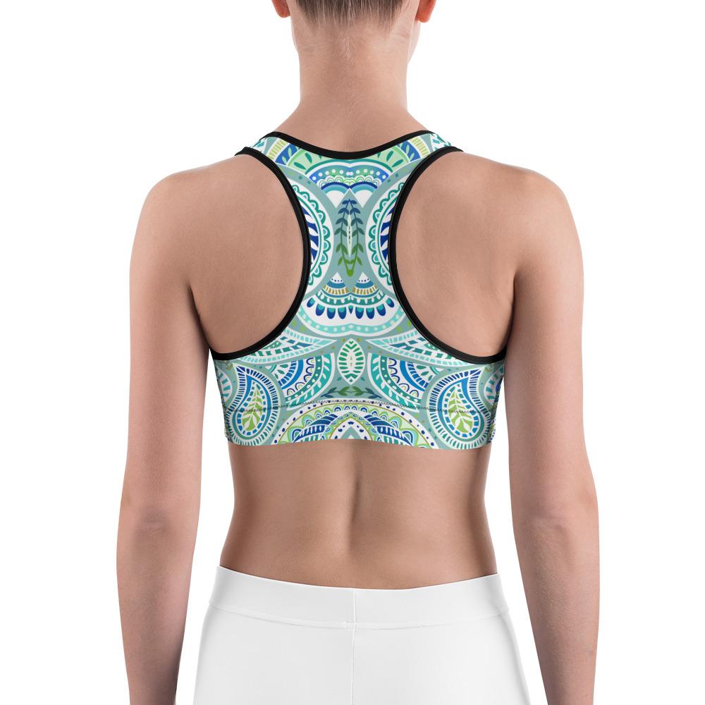 Blue and Green Paisley Sports Bra Gearbunch