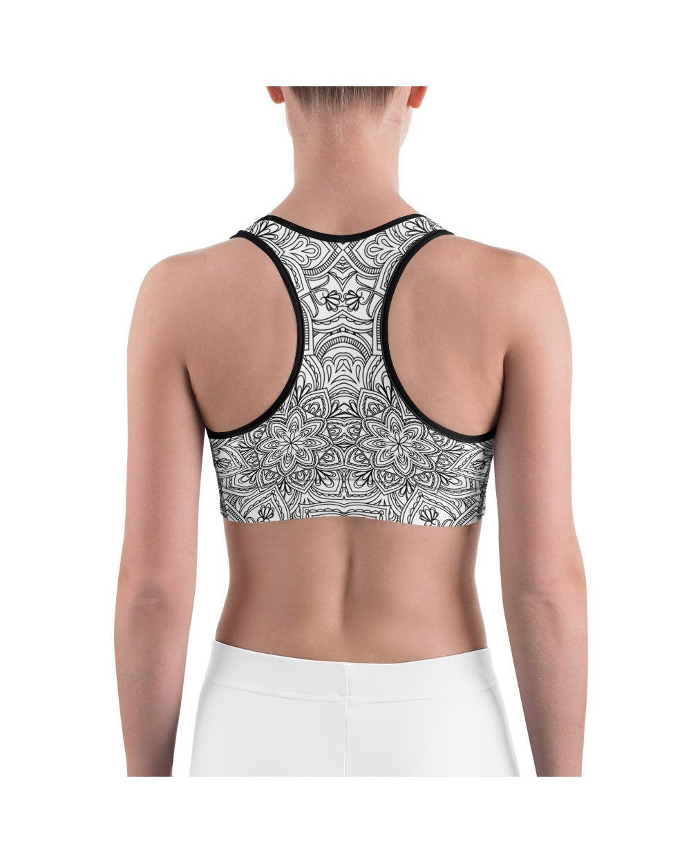 White & Black Mandala Sports Bra Gearbunch