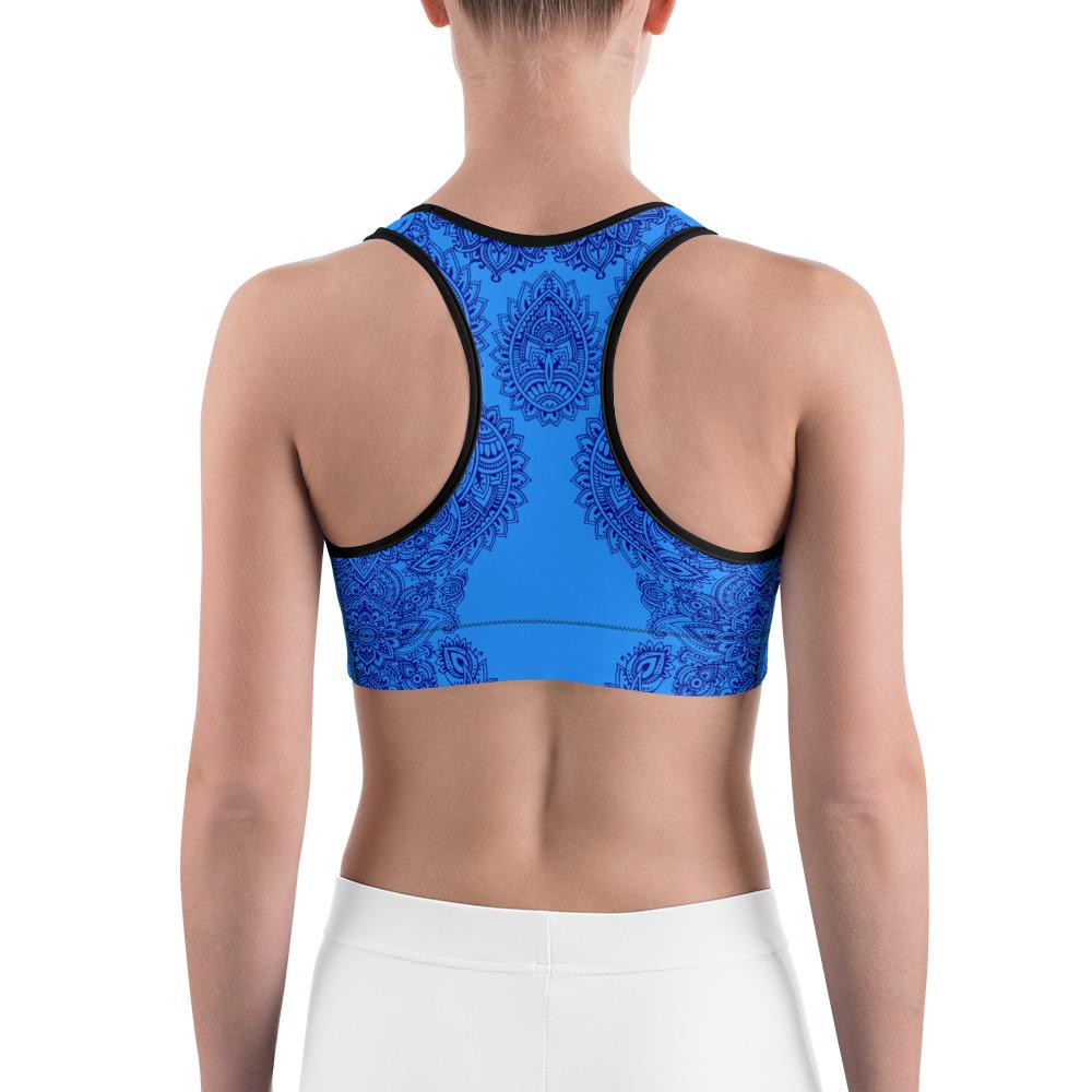 Blue and Navy Henna Tattoo Sports Bra Gearbunch