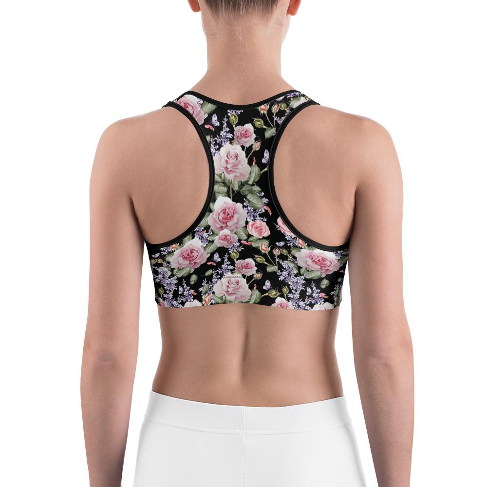 Watercolor Roses & Lavender Sports Bra Gearbunch