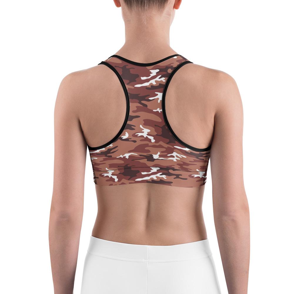 Womens Sports Bra Brown Camo Brown/White | Gearbunch.com