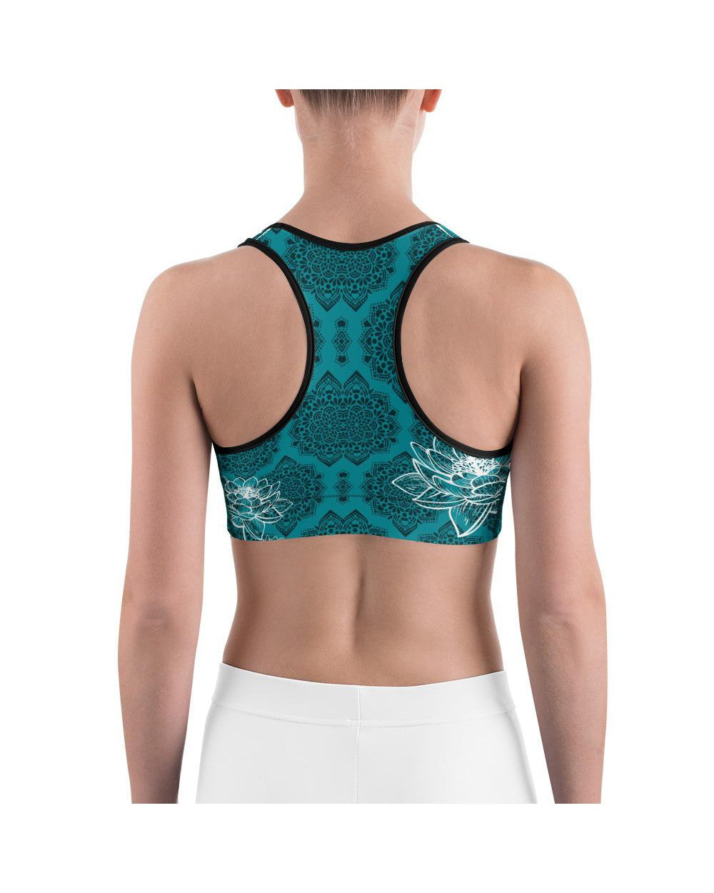 Womens Sports Bra Cyan Blue Lotus Blue/Black/White | Gearbunch.com