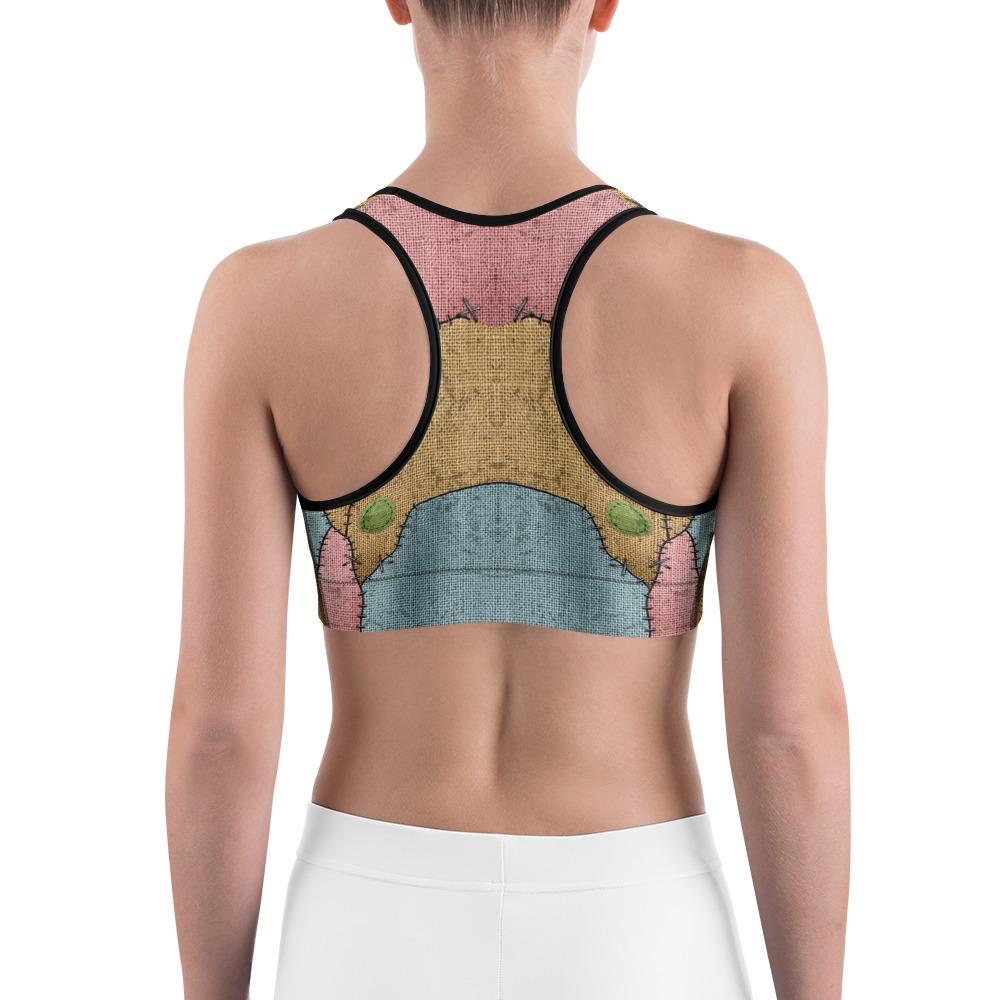 Womens Sports Bra Voodoo Doll Patch Brown/Pink/Blue | Gearbunch.com