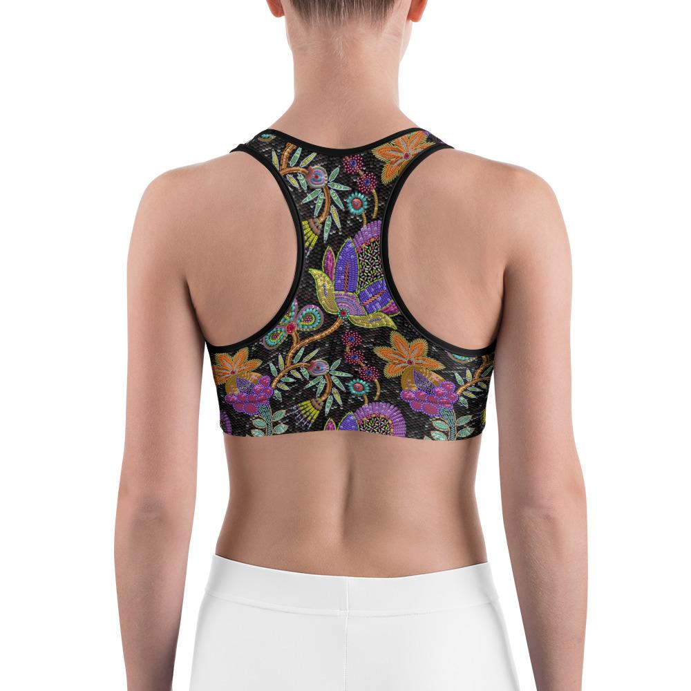 Womens Sports Bra Faux Paillette Flower Grey/Green | Gearbunch.com