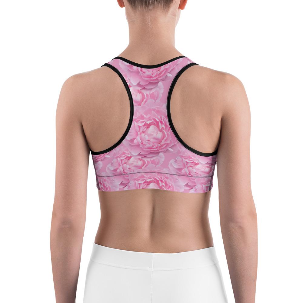 Womens Peony Flower Sports Bra Pink/White | Gearbunch.com