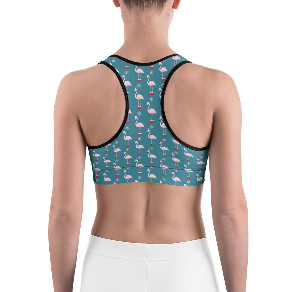 Sports Bra Christmas Flamingo Patterned Teal/Red/White | Gearbunch.com