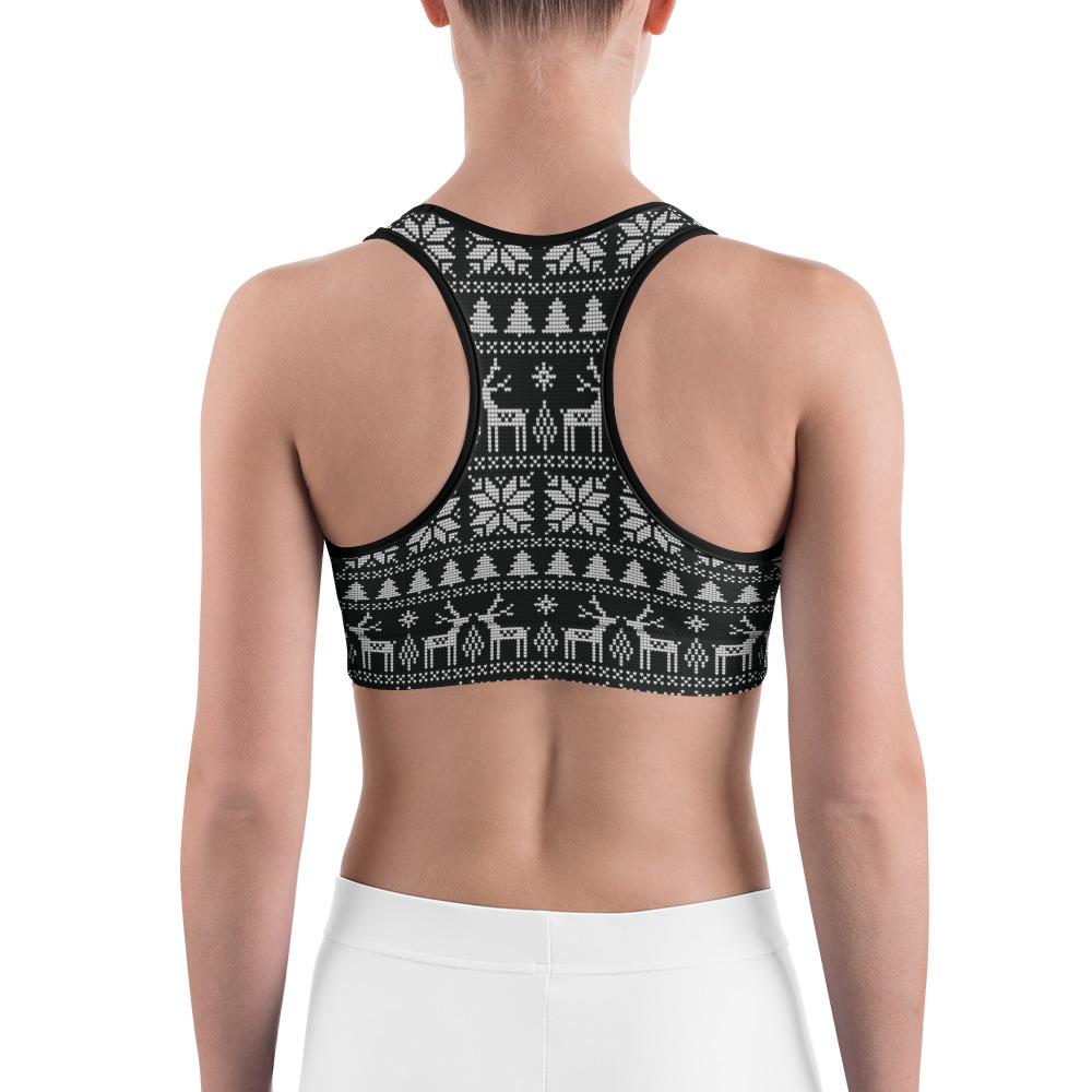 Womens Sports Bra B&W Ugly Christmas Black/White | Gearbunch.com