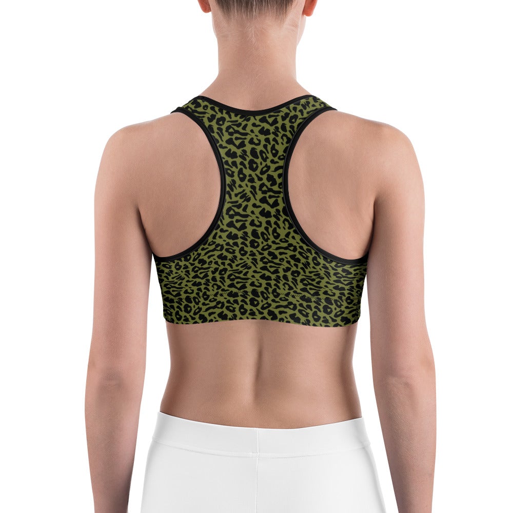 Womens Sports Bra Olive Green Leopard Skin Green/Black | Gearbunch.com