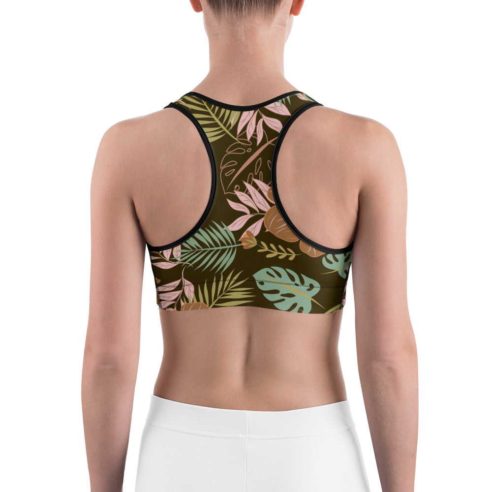 Womens Fall Floral Sports Bra Brown/Green/Pink | Gearbunch.com