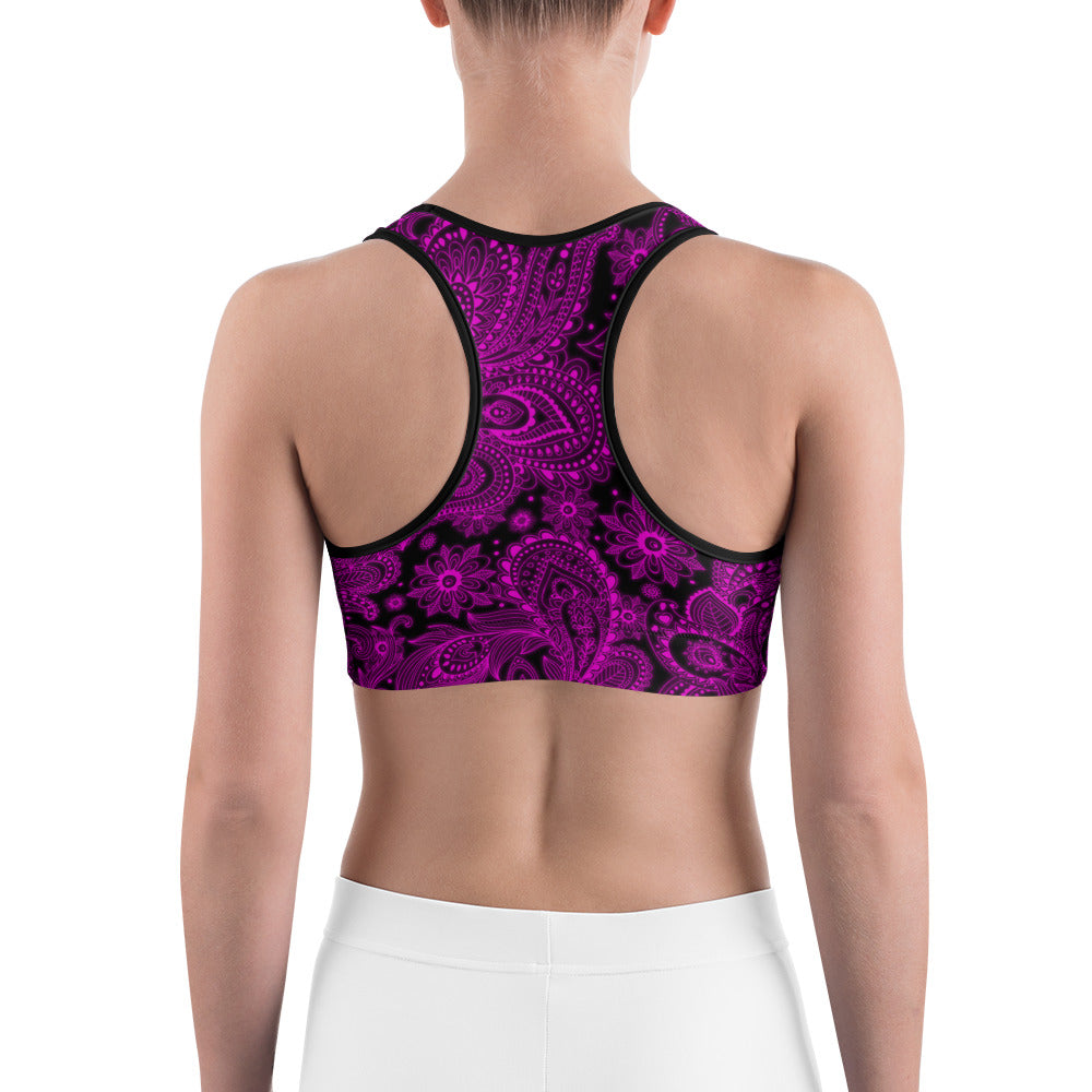 Womens Pink Glowing Floral Sports Bra BLack/Pink | Gearbunch.com