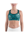 Womens Sports Bra Cyan Blue Lotus Blue/Black/White | Gearbunch.com