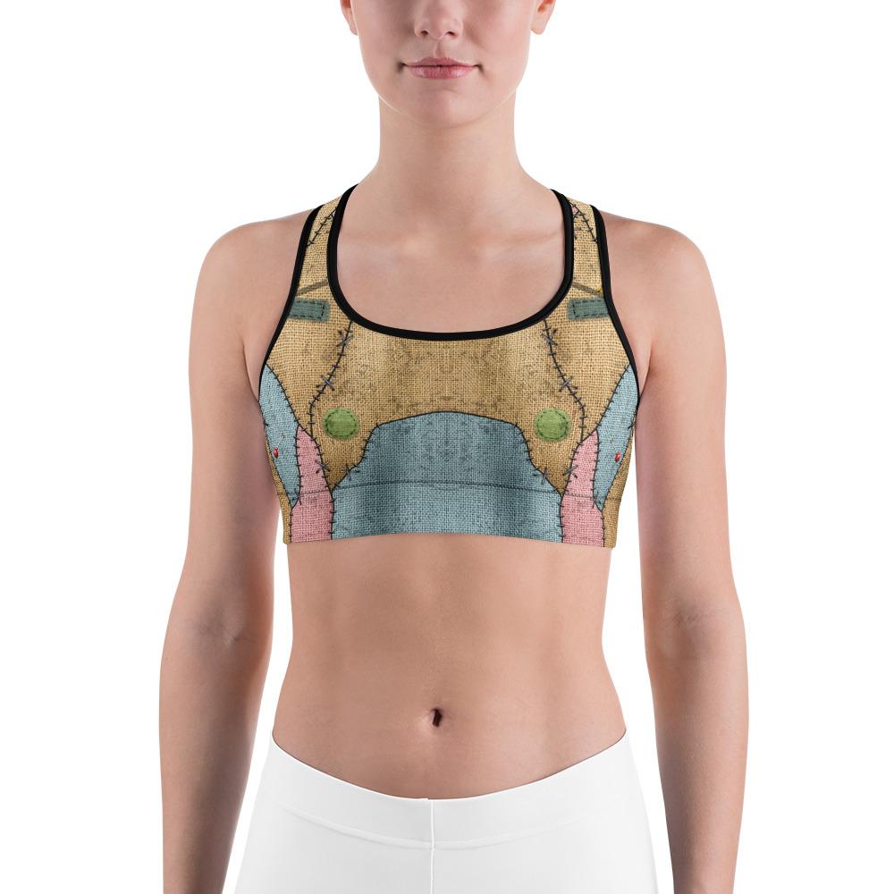 Womens Sports Bra Voodoo Doll Patch Brown/Pink/Blue | Gearbunch.com