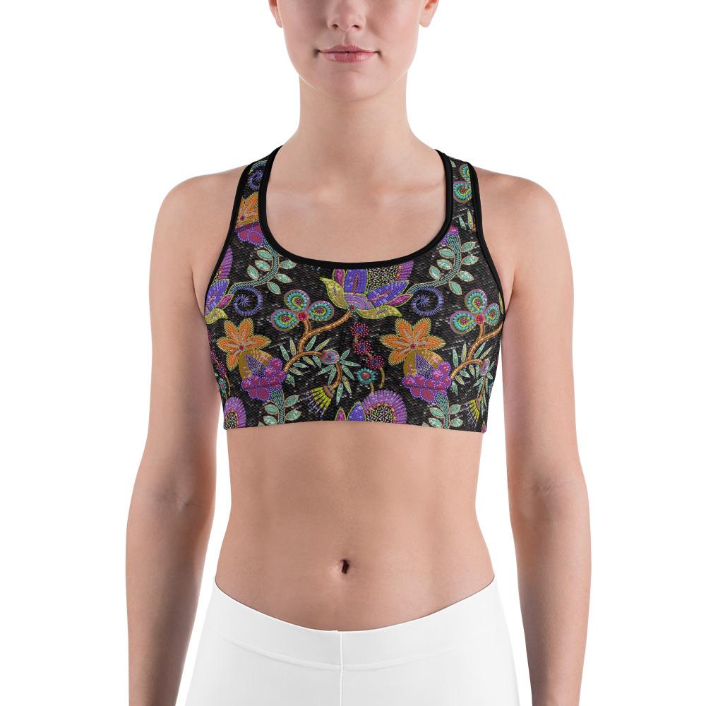 Womens Sports Bra Faux Paillette Flower Grey/Green | Gearbunch.com